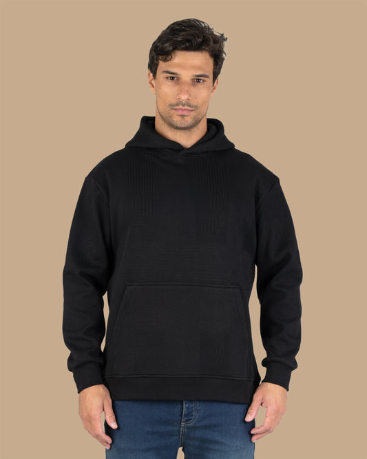 Black Patterned Knit cotton Hoodie