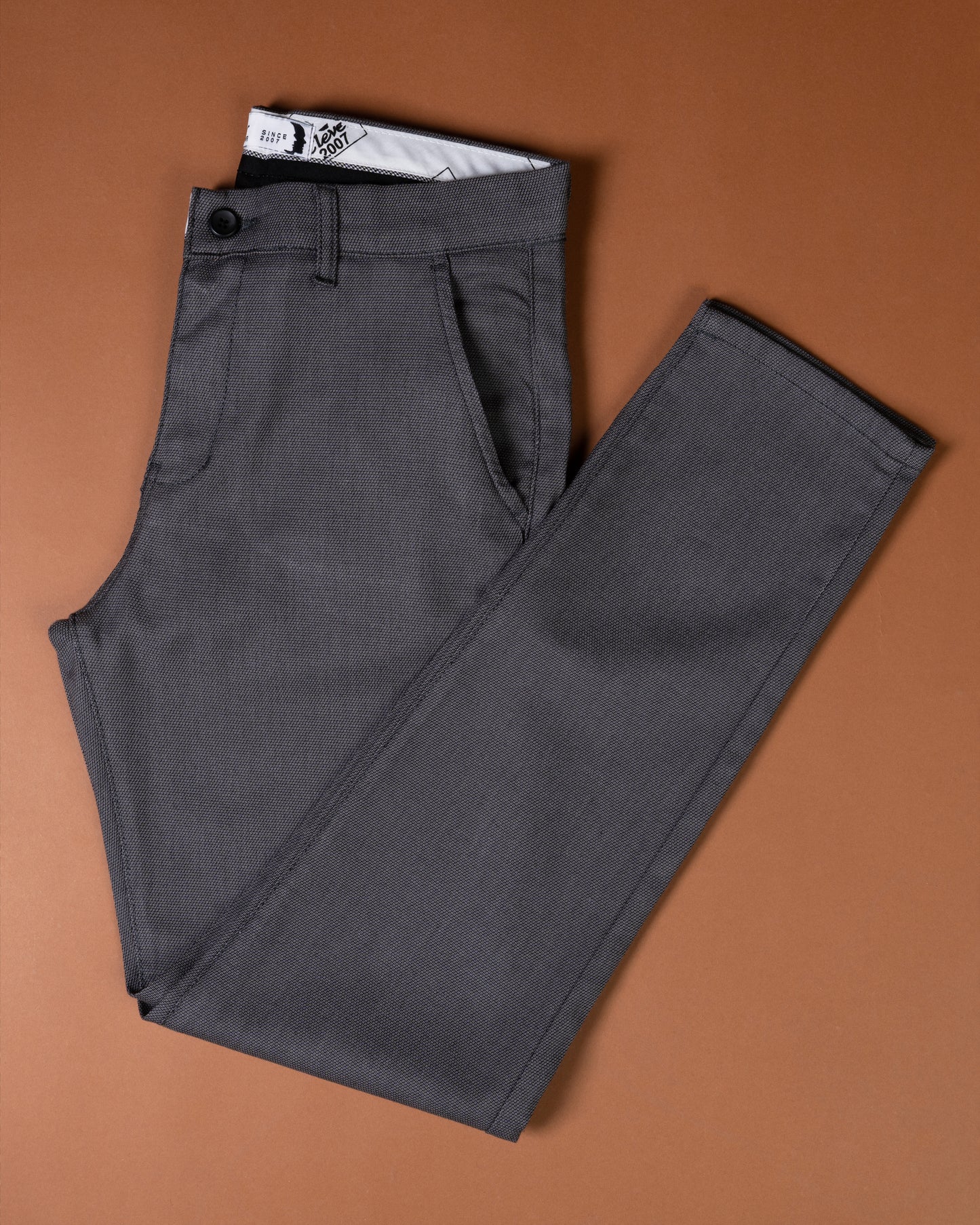 Grey Textured Classic Slim-Fit  Pants