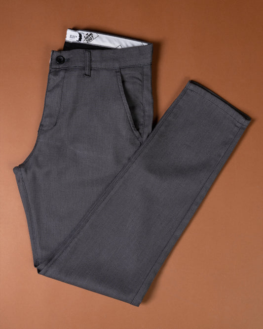 Grey Textured Classic Slim-Fit  Pants