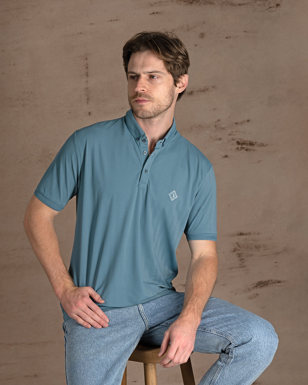 Indigo Cotton Polo Shirt With Button