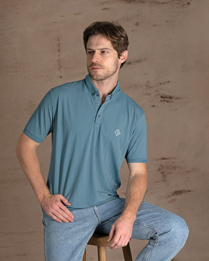Indigo Cotton Polo Shirt With Button