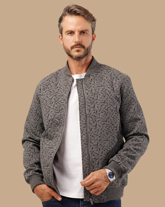 Men's Patterned Bomber Jacket - Dark Grey
