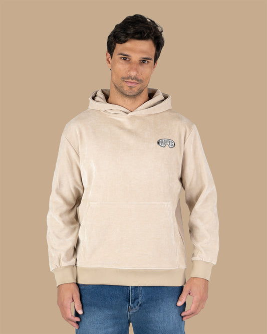 Light-Beige Plain Velvet Hoodie