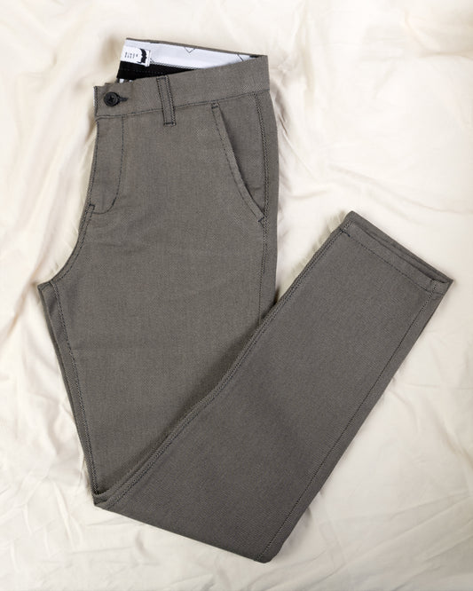 Charcoal Textured Classic Slim-Fit  Pants
