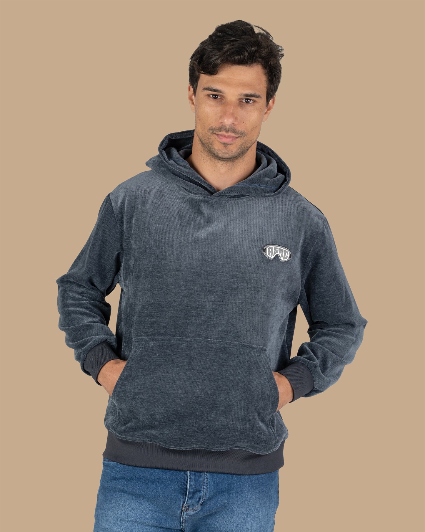 Navy Plain Velvet Hoodie