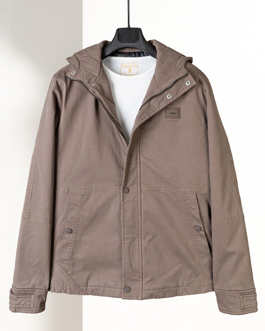 Brown Casual Hooded Gabardine Jacket