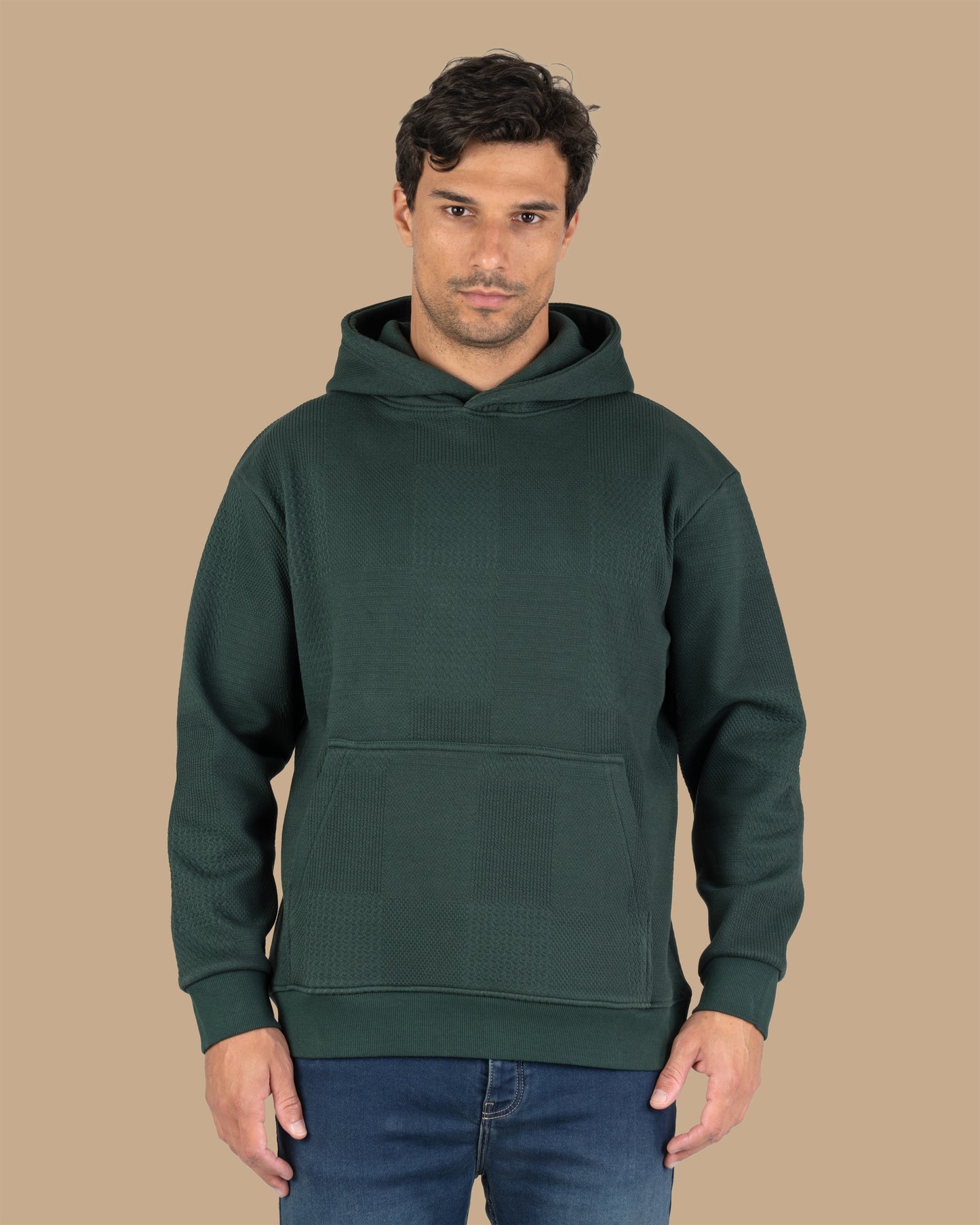 Olive Patterned Knit cotton Hoodie