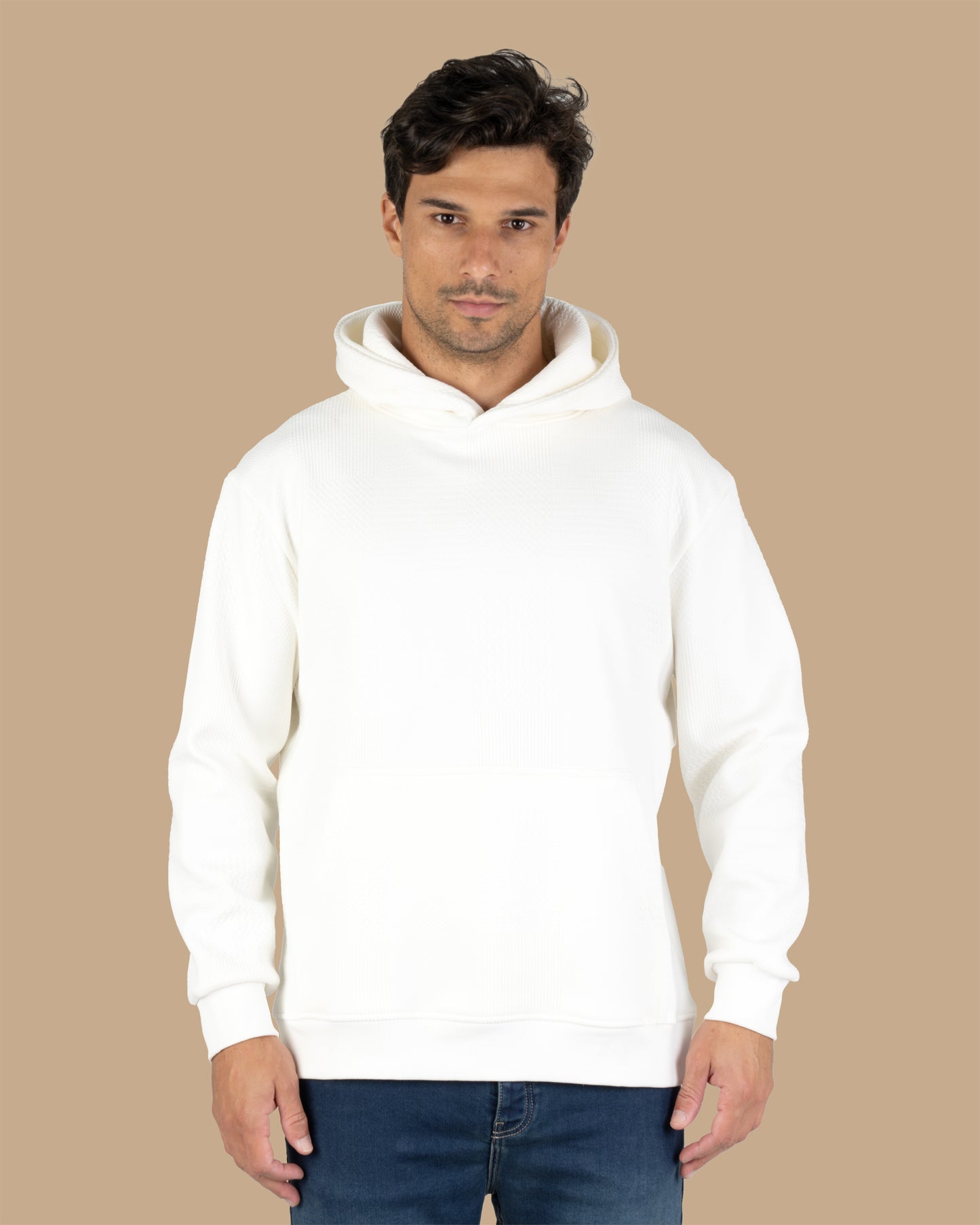 White Patterned Knit cotton Hoodie