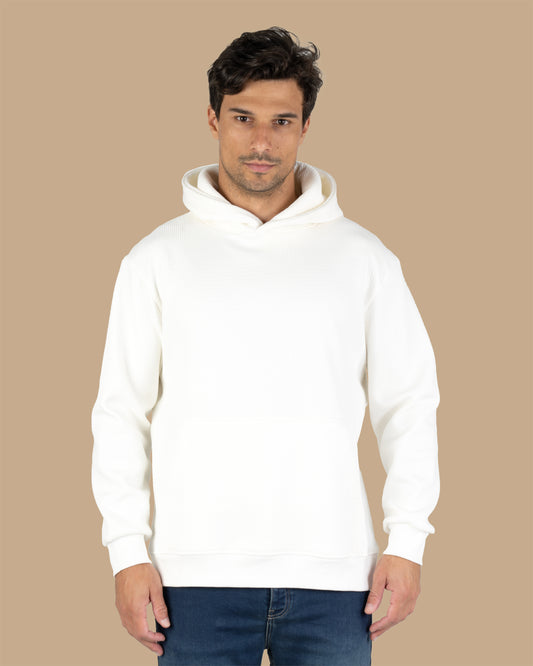 White Patterned Knit cotton Hoodie