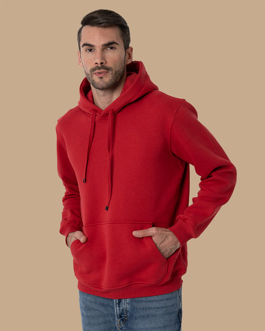Red Basic Cotton Hoodie