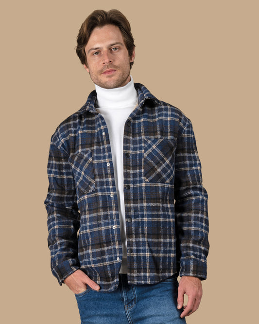 Medium Blue Flannel checkered winter shirt