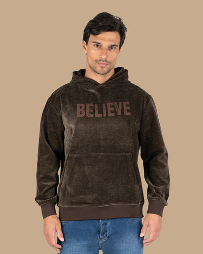 Brown Printed Velvet Hoodie