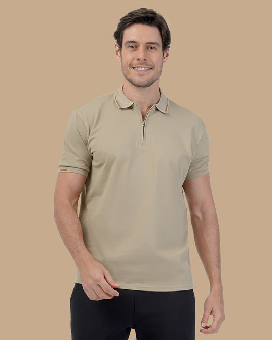 Dark Beige Cotton Polo Shirt