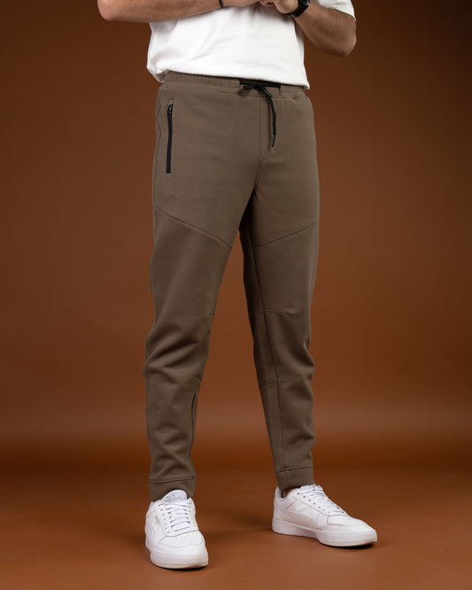 Brown Flex Zip-Pocket Cotton Joggers