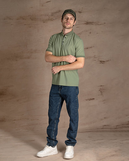 Bistage Cotton Knitted Polo Shirt With Button