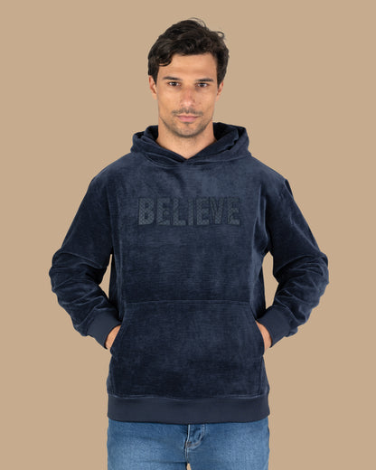 Dark-Navy Printed Velvet Hoodie