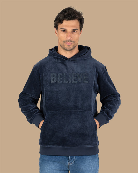 Dark-Navy Printed Velvet Hoodie