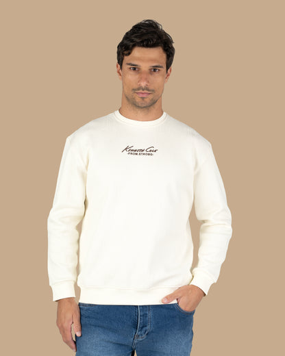 Off-White Round-Neck Printed Cotton Hoodie