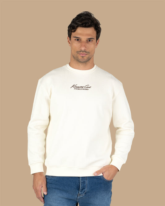 Off-White Round-Neck Printed Cotton Hoodie