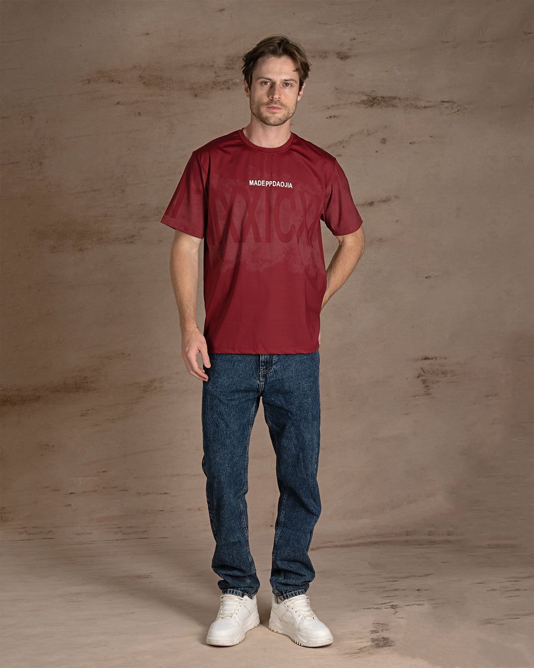 Burgundy printed Cotton T-shirt