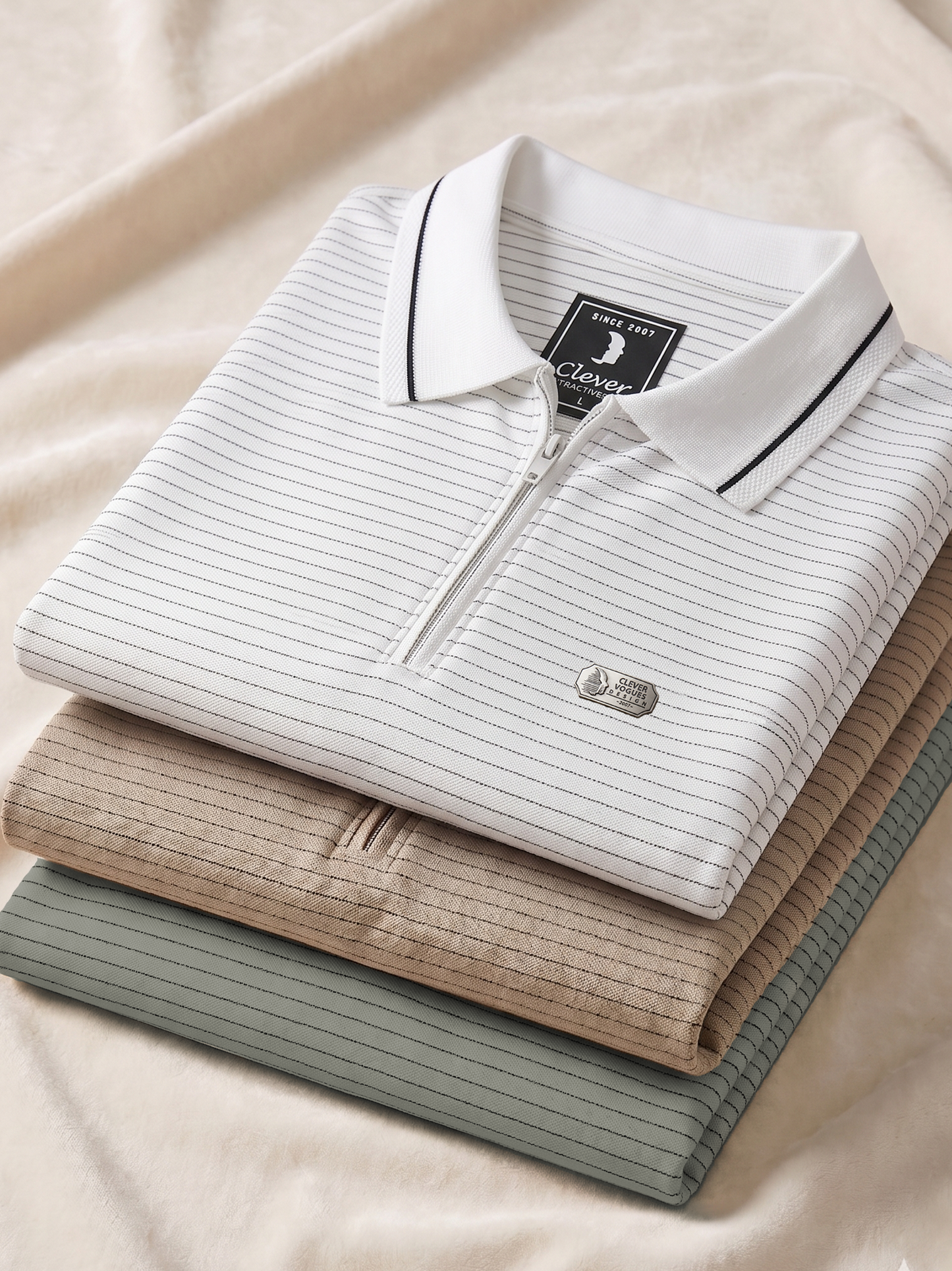Olive Half-Zip Striped Cotton Polo Shirt