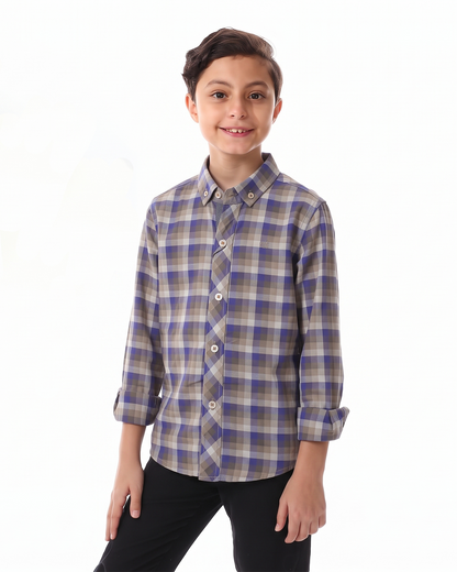 Boys' classic checkered shirt - blue and gray