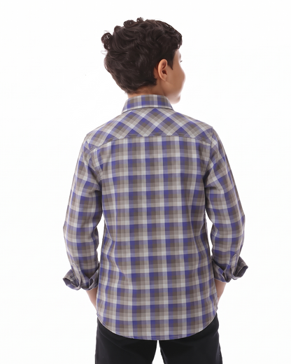 Boys' classic checkered shirt - blue and gray
