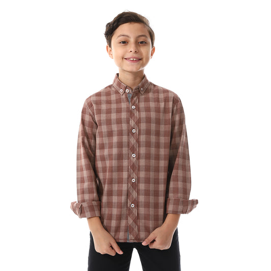 Rust Brown Checkered Cotton Shirt
