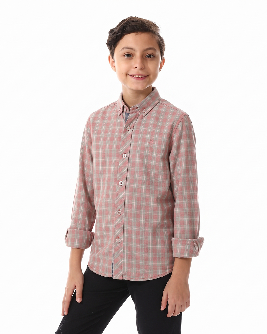 Boys' Classic Plaid Shirt - Pink and Grey