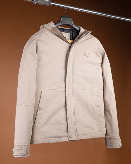 Beige Casual Hooded Gabardine Jacket
