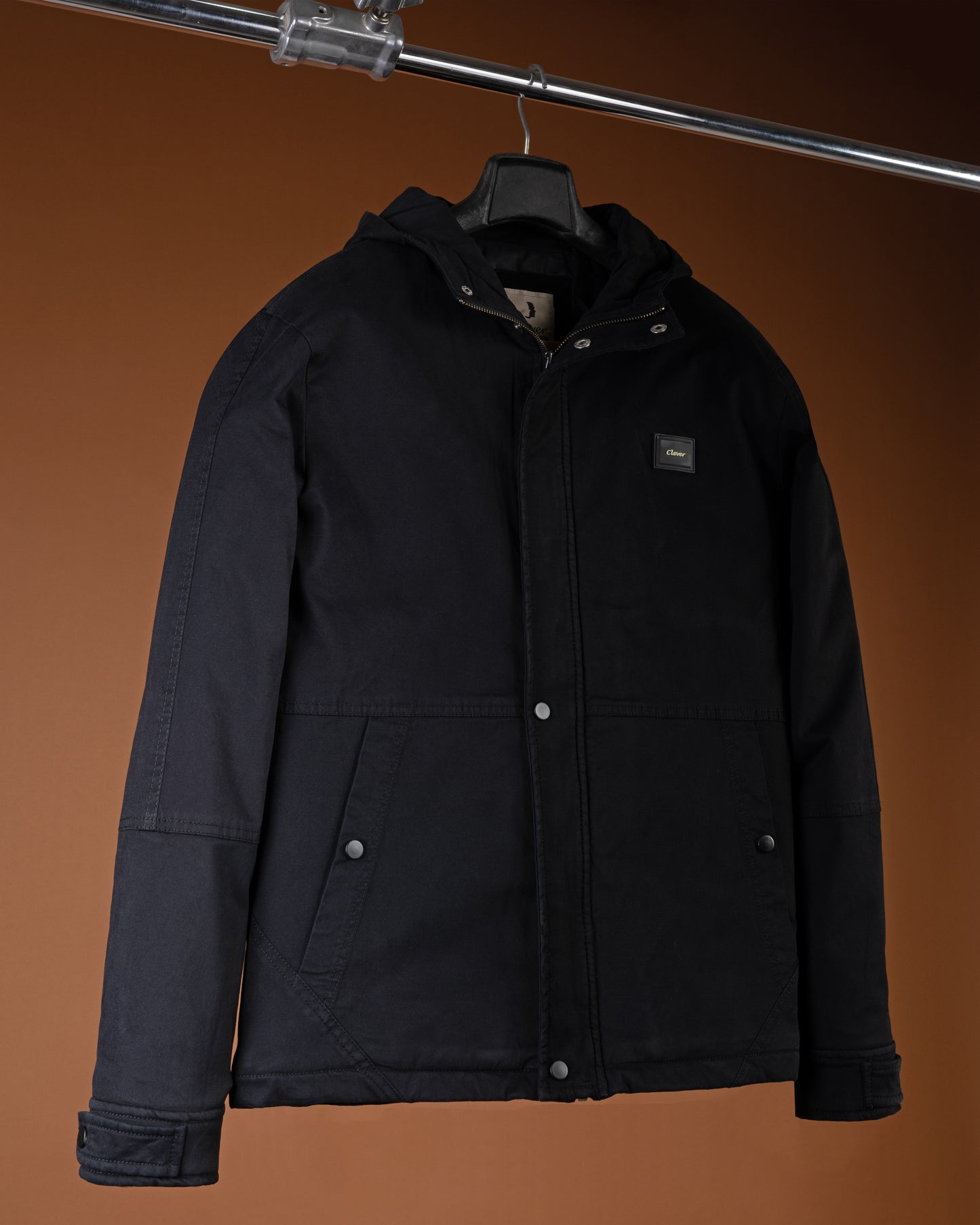 Black Casual Hooded Gabardine Jacket