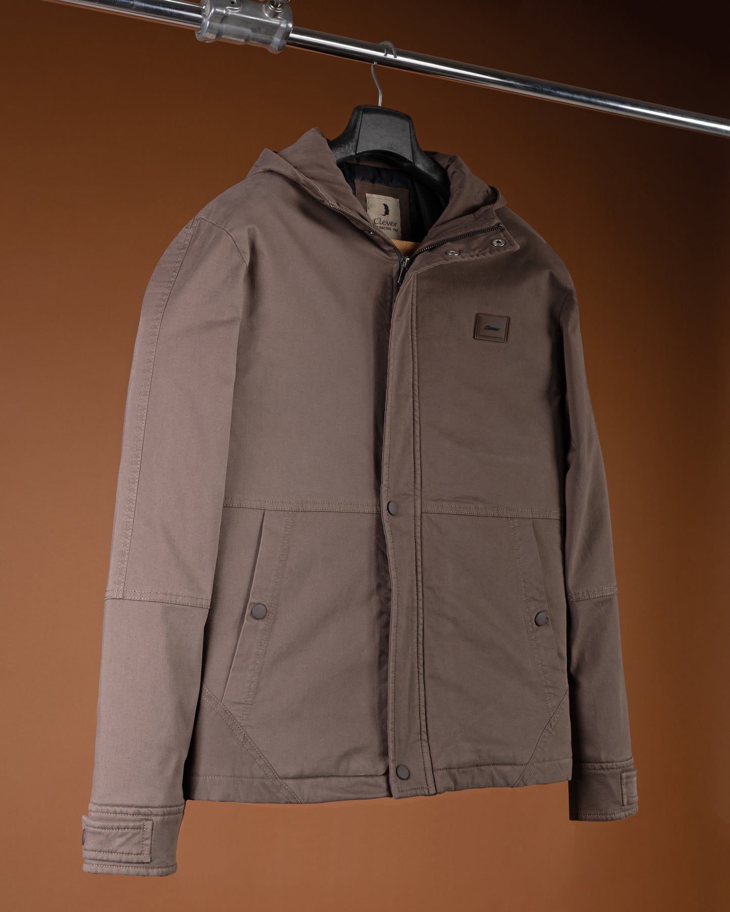 Brown Casual Hooded Gabardine Jacket