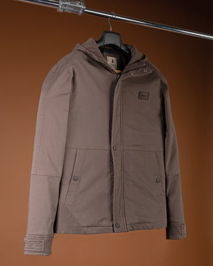 Brown Casual Hooded Gabardine Jacket