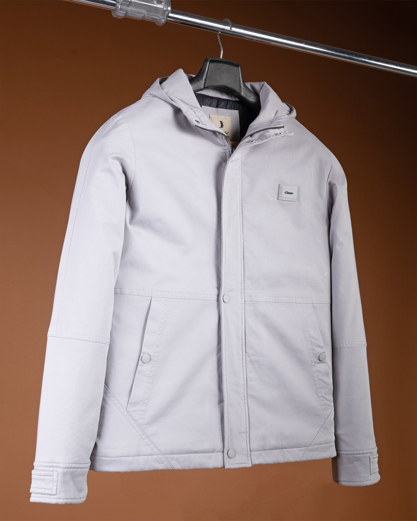 Silver Casual Hooded Gabardine Jacket