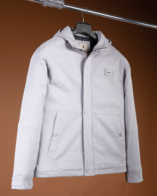 Silver Casual Hooded Gabardine Jacket