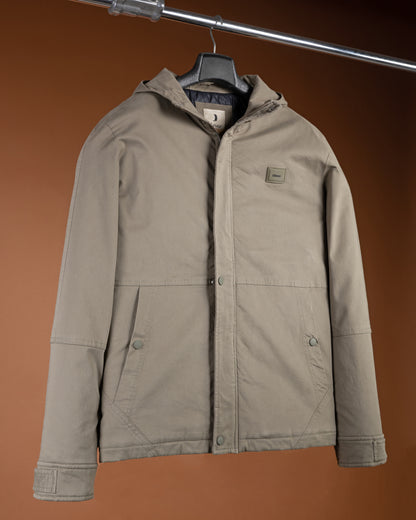 khaki Casual Hooded Gabardine Jacket