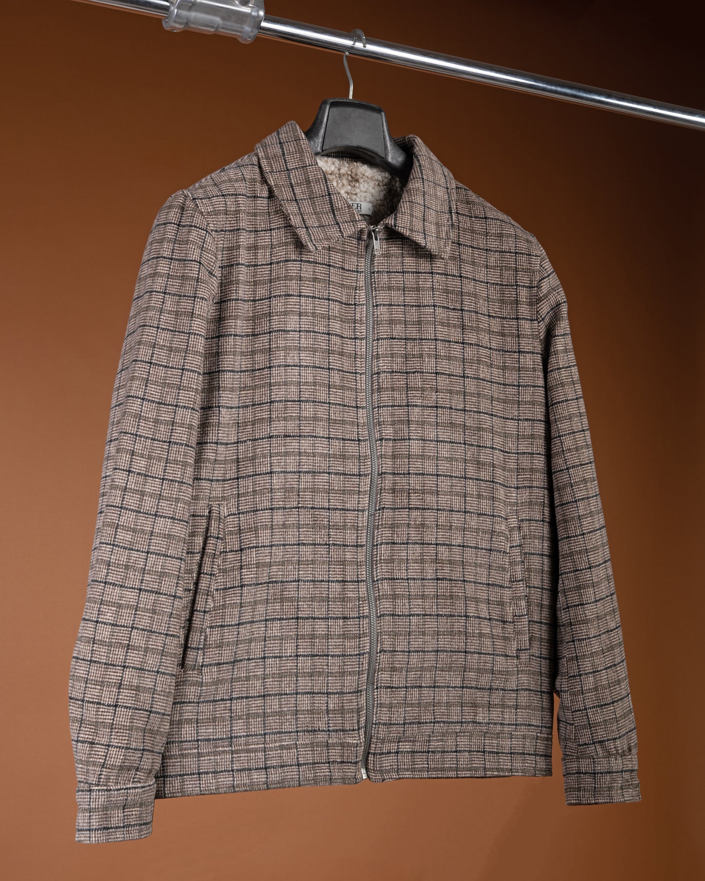 Brown Classic Checkered Blend Wool Jacket