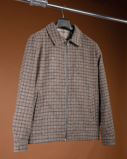 Brown Classic Checkered Blend Wool Jacket