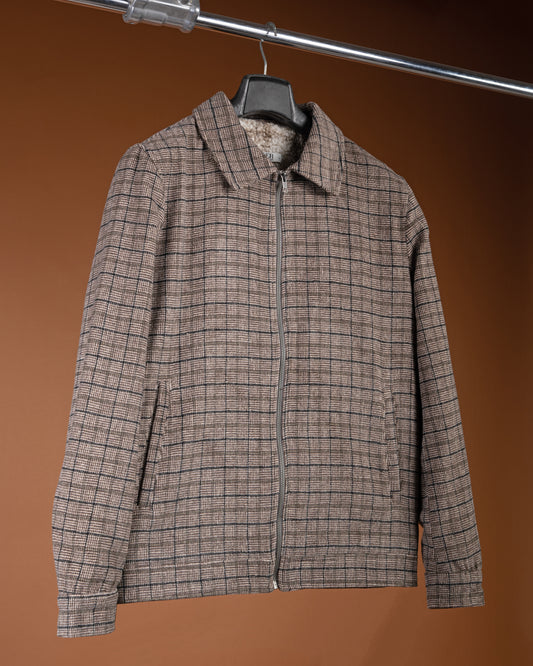 Brown Classic Checkered Blend Wool Jacket