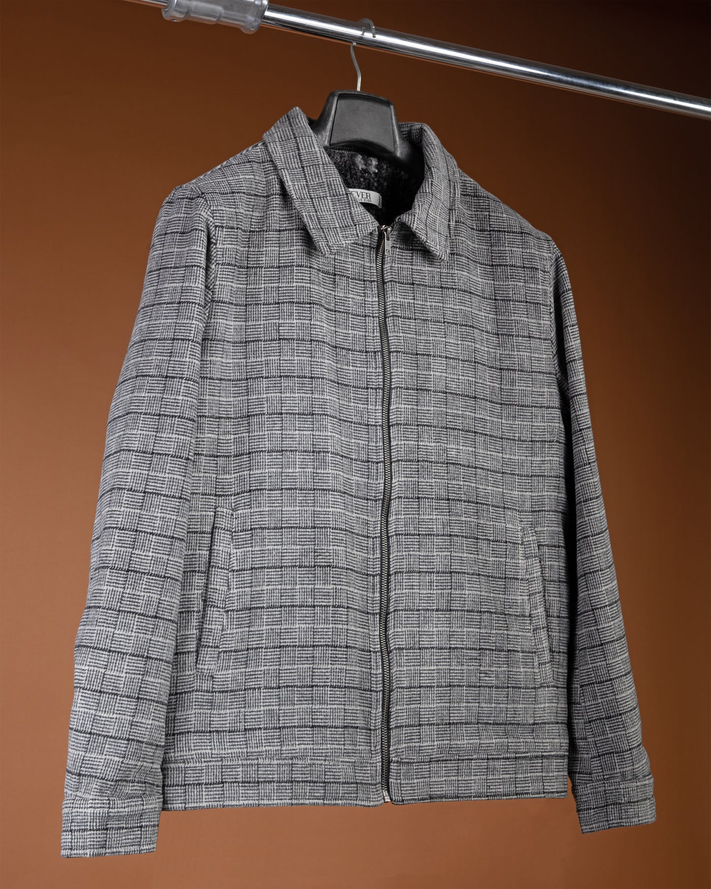 Black Classic Checkered Blend Wool Jacket