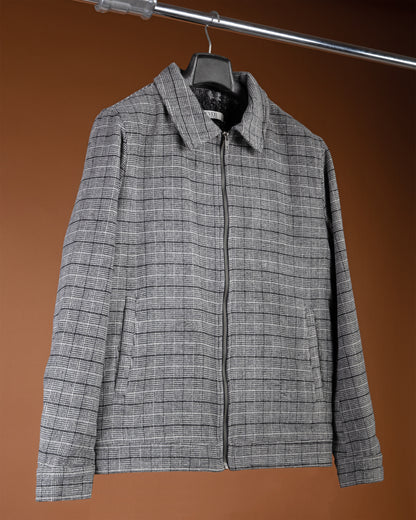 Black Classic Checkered Blend Wool Jacket