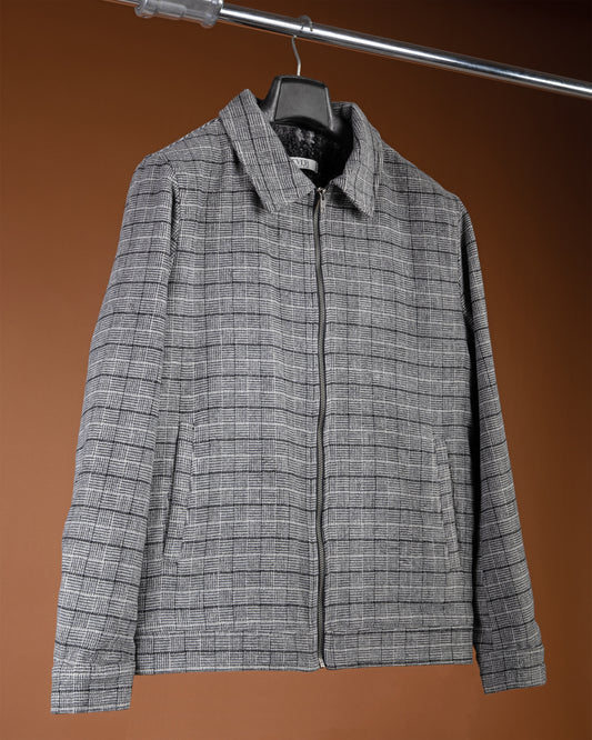 Black Classic Checkered Blend Wool Jacket