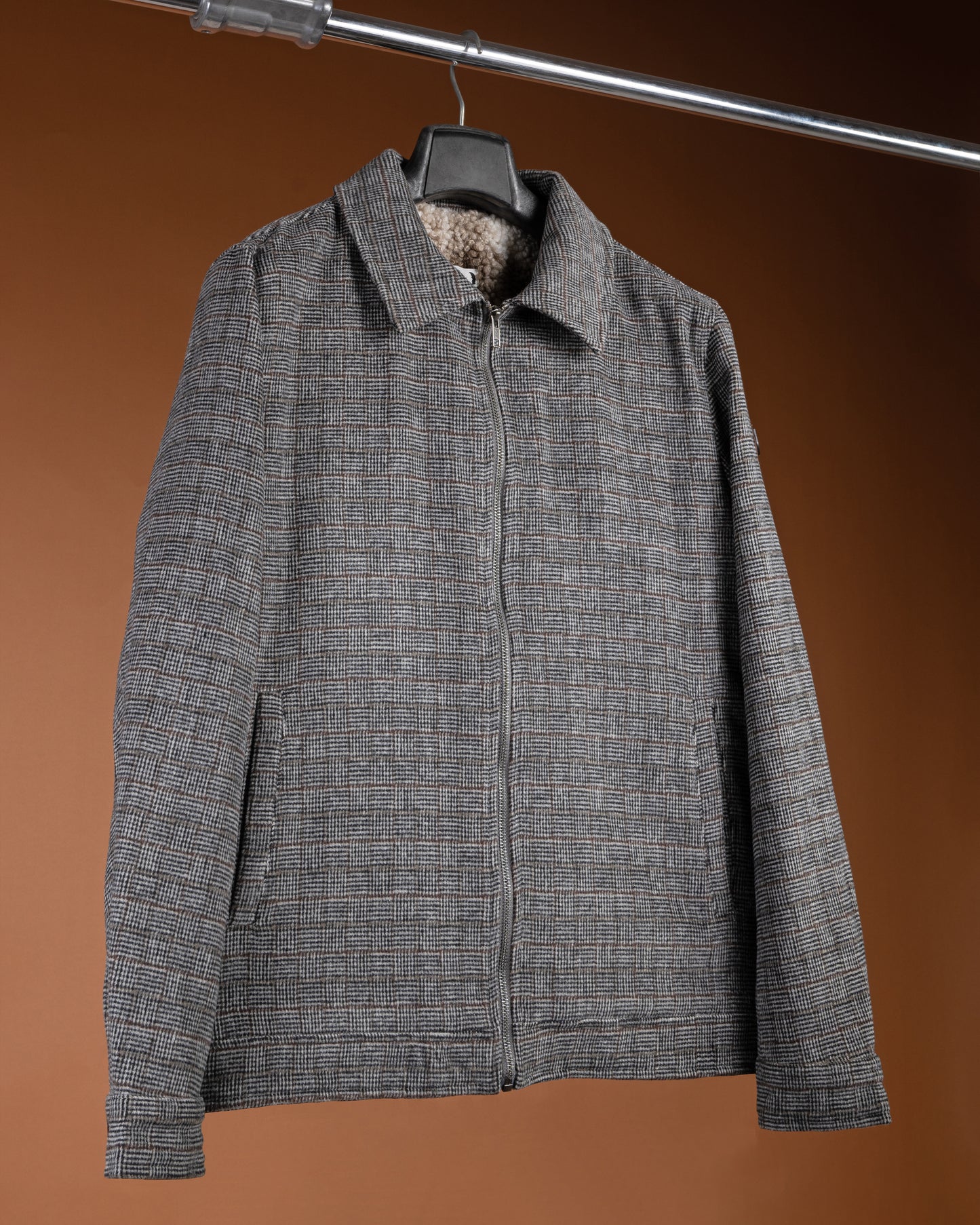 Gray Classic Checkered Blend Wool Jacket