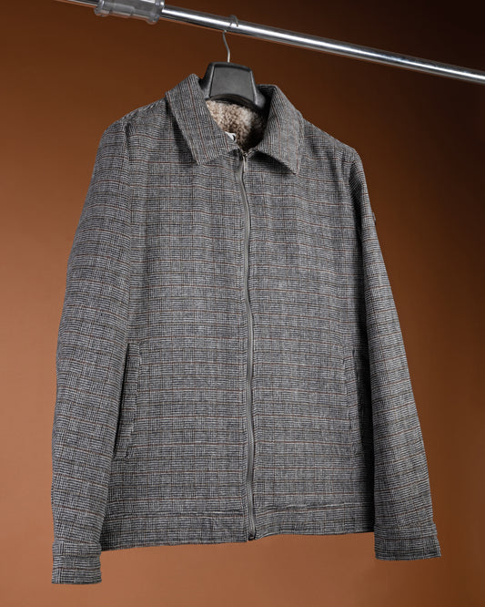 Gray Classic Checkered Blend Wool Jacket