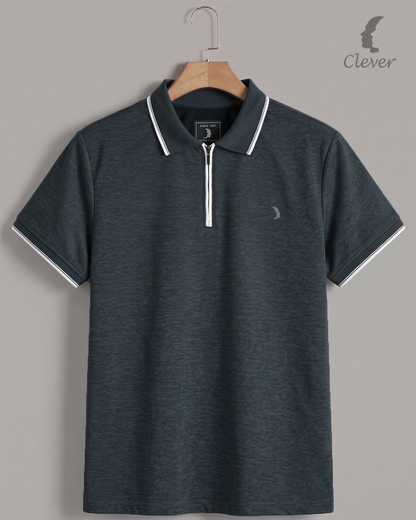 Navy Blue Half-Zip Cotton Polo Shirt
