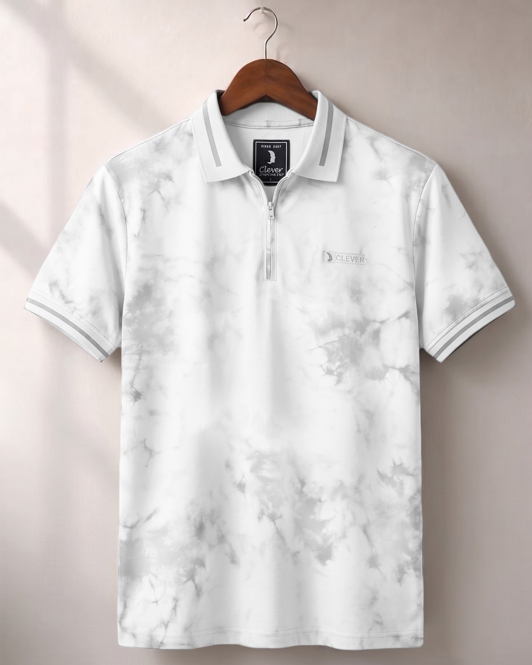 White Half-Zip printed  Cotton Polo Shirt