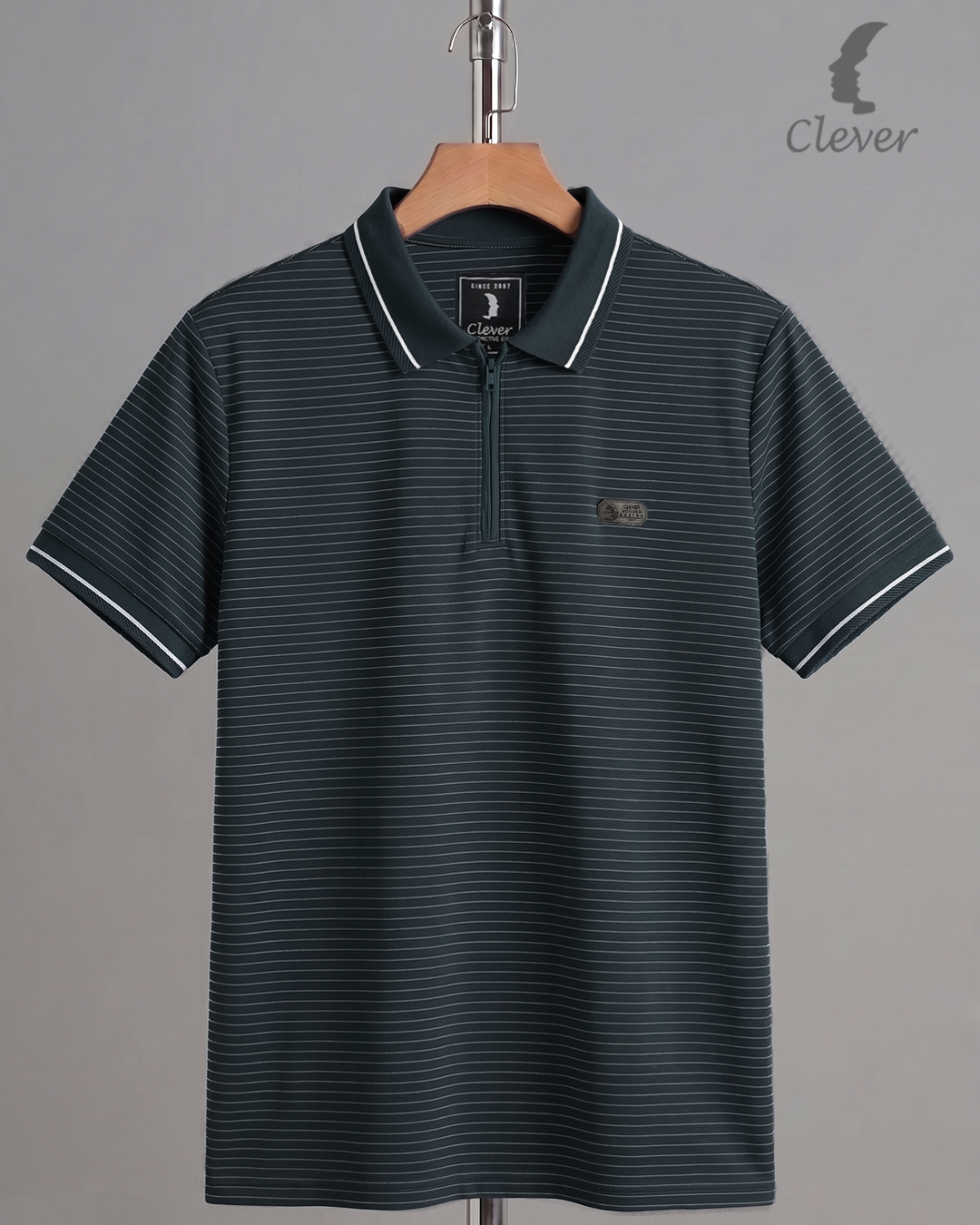Petrol Half-Zip Striped Cotton Polo Shirt