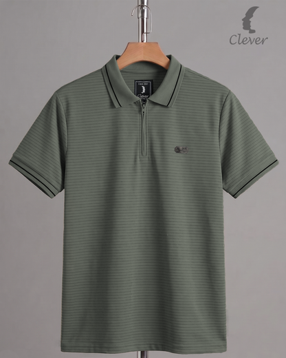 Oil Half-Zip Striped Cotton Polo Shirt