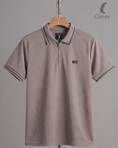 Cashmere Half-Zip Striped Cotton Polo Shirt