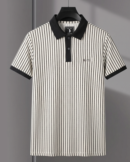 Off-White Vertical Stripe Cotton Polo Shirt